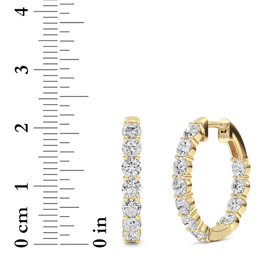 3 ct tw IGI Certified Round Lab-Grown Diamond Inside Out Hoop Earrings in 14K Solid Gold - Yellow