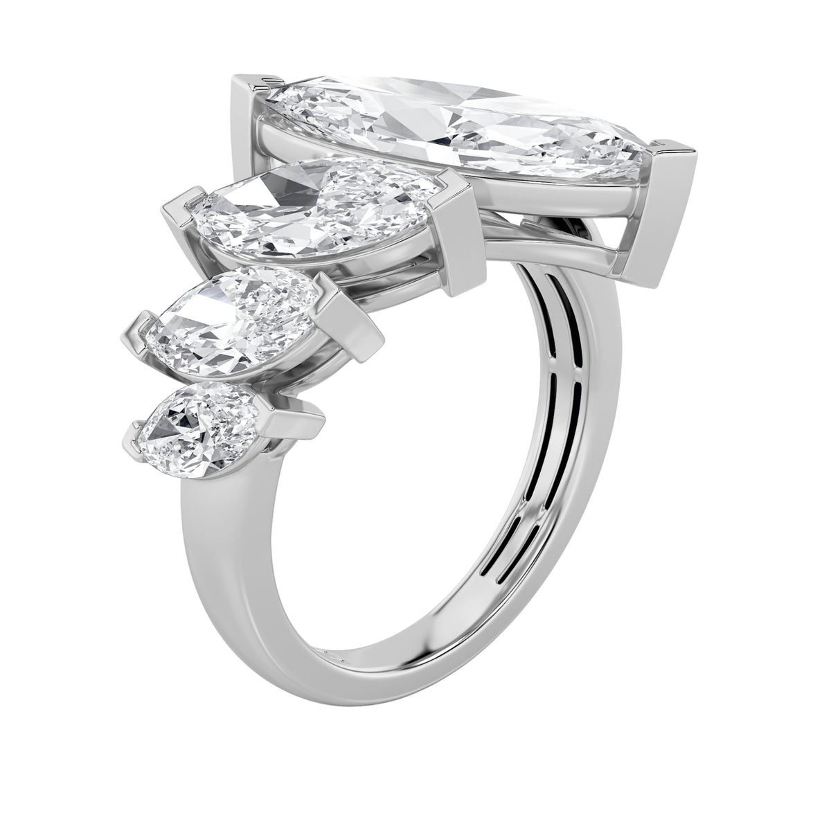 2.5 ct tw IGI Certified Marquise Lab-Grown Diamond Four Stone Fashion Ring in 14K Solid Gold - White