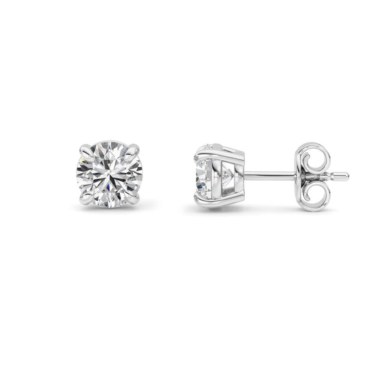 1 ct tw IGI Certified Round Lab-Grown Diamond Stud Earrings in 14K Solid Gold - White